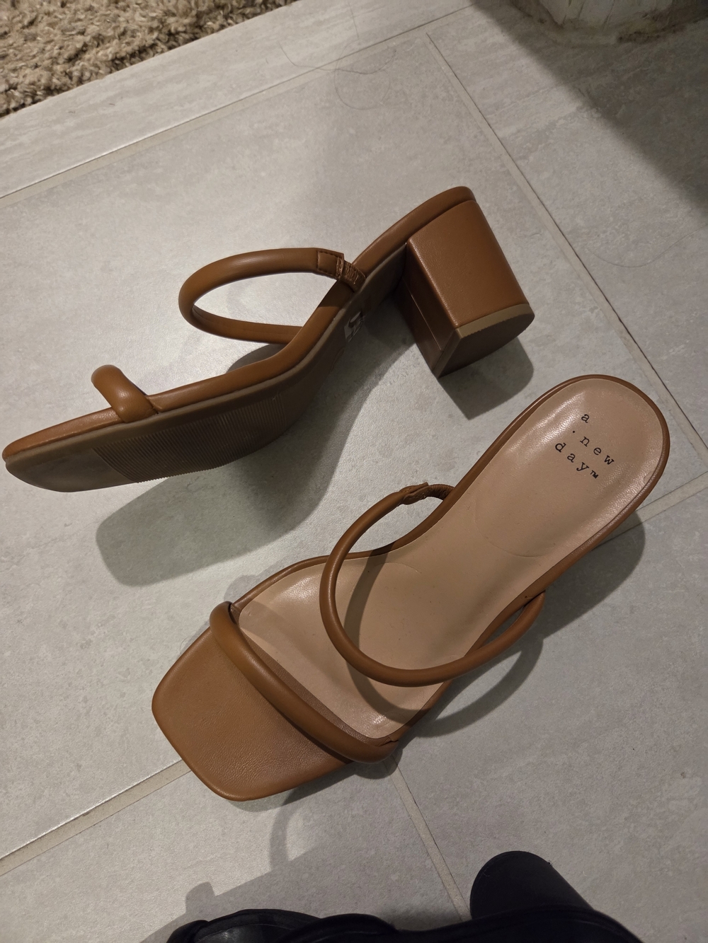 a new day Cognac Square-Toe Block Heel Sandal
